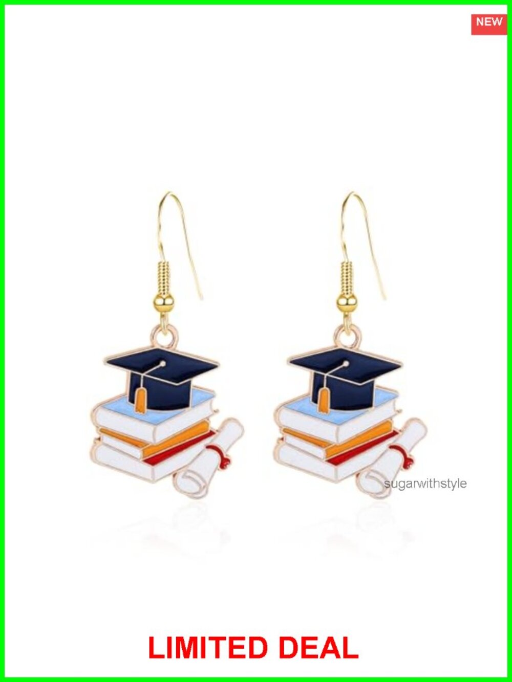 Graduation Cap Charm Dangle Drop Earrings Stainless Steel